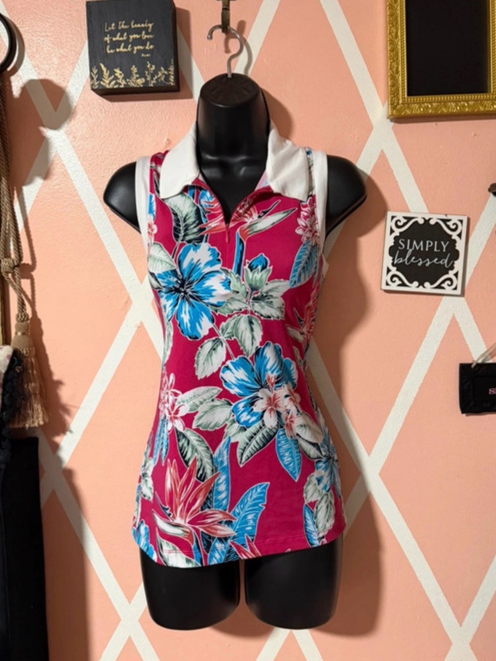 Tommy Bahama Sleeveless Floral GolfTank Top - Pink Floral